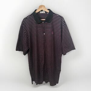 Peter Millar Summer Comfort Golf Polo Black Pink Striped Branded Casual Large